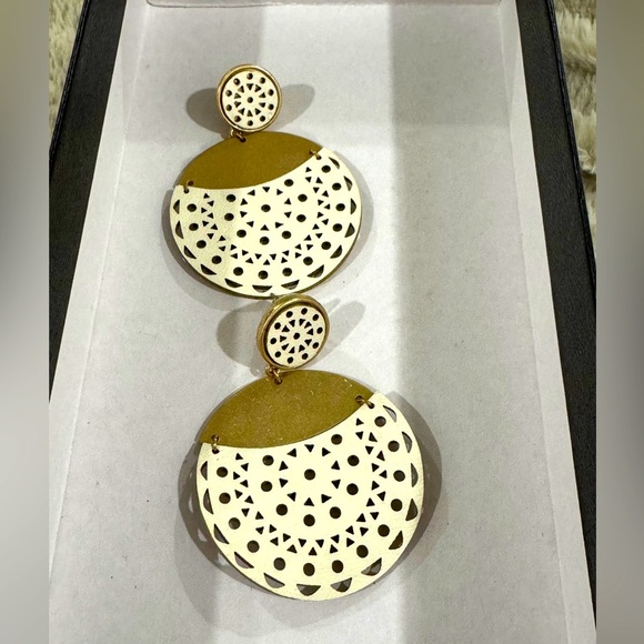 Jewelry - Boho Statement Leather Cutout Earrings – Gold & White